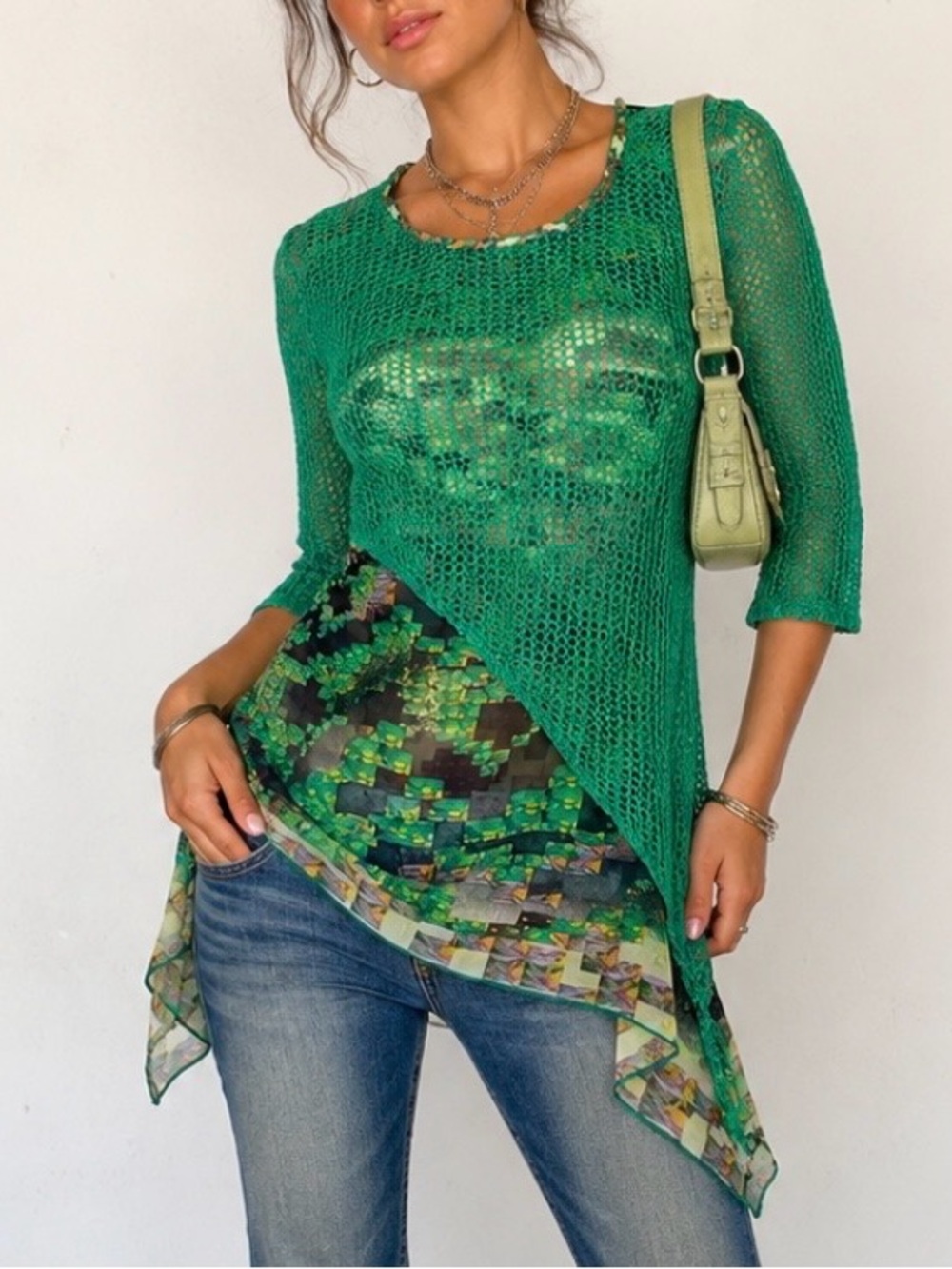 Vintage Adore asymmetric sheer layered unique 90s Y2K crochet maximalist artsy S